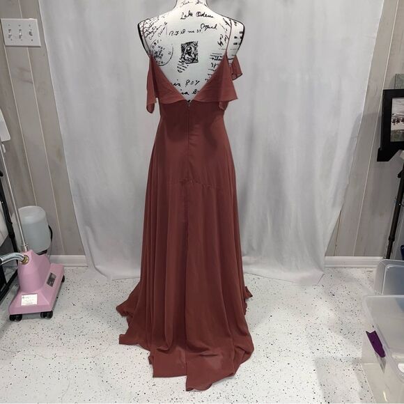 Beautiful Anthropologie Jenny Yoo mauve ruffle cold shoulder maxi dress - Picture 6 of 12